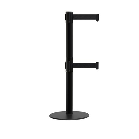 MONTOUR LINE Stanchion Dual Belt Barrier Flat Base Black Post 13ft. Black Belt MX630D-BK-BK-130